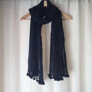 Navy Blue Scarf Sheer with Tassles